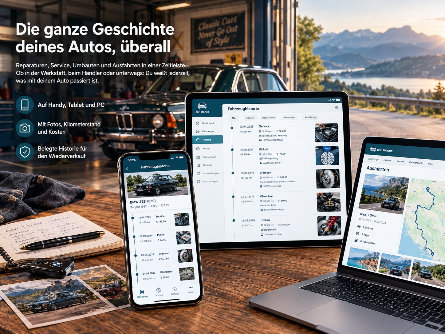 Lückenlose Fahrzeughistorie mit Reparaturen, Service und Ausfahrten